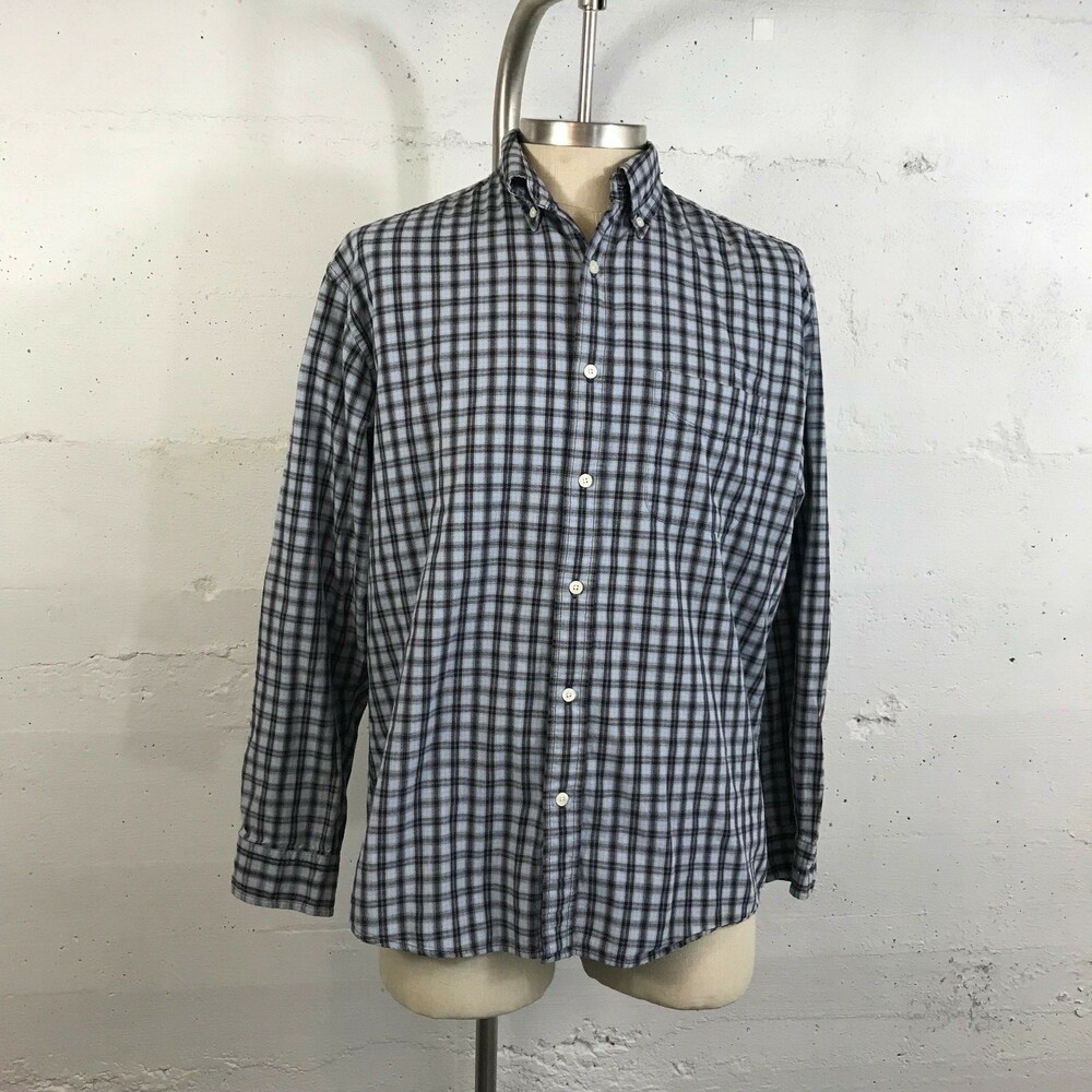 J. Crew Men’s Plaid 100% Cotton Shirt Blue Size: Medium Button Front Career Wear
